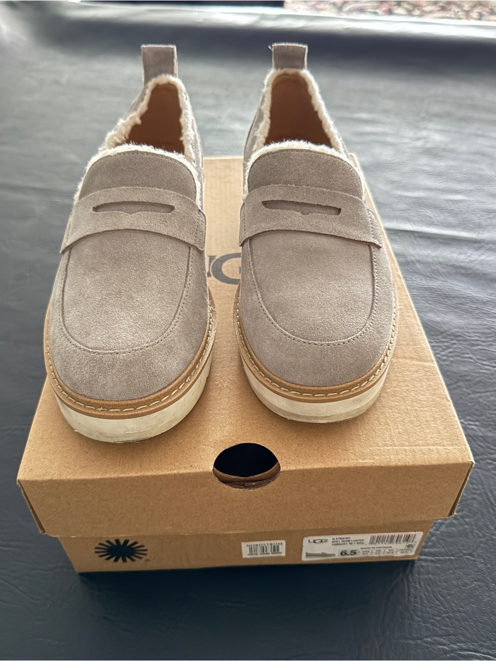 UGG Women’s Grey Suede Shearling-Lined Loafers 6-1/2. Like New